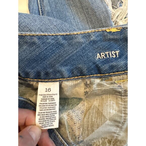 American Eagle Jeans Women 16 Artist Flare Leg Bohemian Hippie Thrashed Stretch - Picture 5 of 9